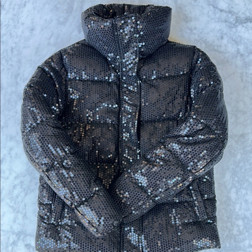 Unreal Fur Sequin Puffer Jacket small NWT